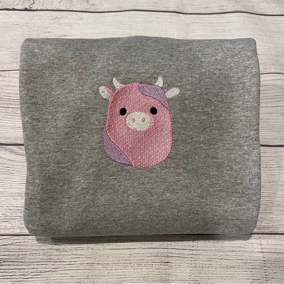 Custom Embroidered Squishmallow Crewneck Sweatshirt or T-Shirt Patty the Cow - Picture 4 of 5